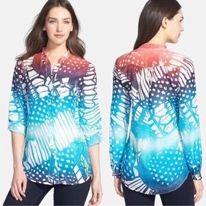 Diane Von Furstenberg 100%Silk Gilmore Habotai Ombré Women’s Blouse Size 8